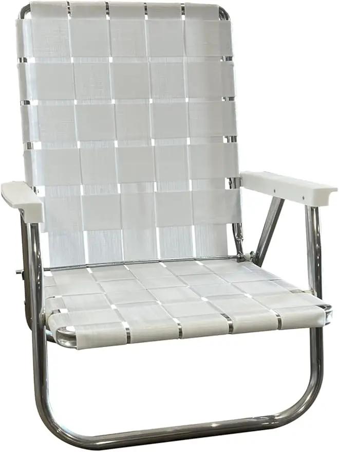 Lawn Chair USA Folding Aluminum Outdoor Patio Lawn Chair | Heavy-Duty Webbed Chairs for Camping, Sports, Beach, Yard & Tailgating | Lightweight Portable | High Back Beach Chair - Bright White by GreenHaven Gardens