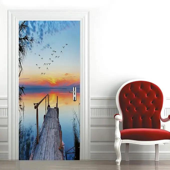3D Door Stickers Murals Peel and Stick - PIER - Door Wallpaper Self-Adhesive Decals Removable PVC Waterproof Poster for Bedroom Living Room 30.3" x 78.7" by GreenHaven Gardens