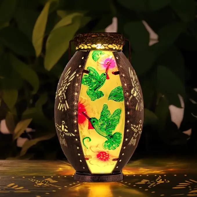 Starsoul Hummingbird Solar Lantern Stained Glass & Metal Outdoor Lantern Waterproof Hummingbird Hanging Metal Decorative Lights for Patio Table Garden Pathway Yard by GreenHaven Gardens