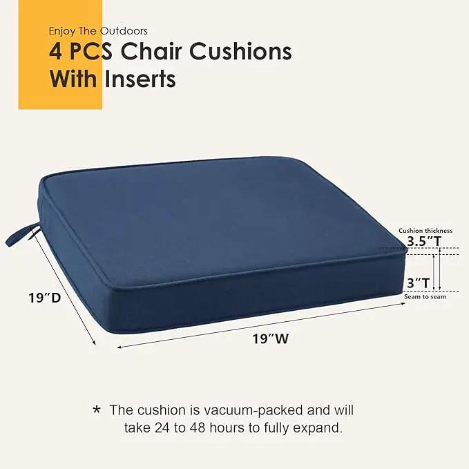 Outdoor Sunbrella Square Corner Seat Cushion, 19"x19"x3", Set of 4, Non Slip Seat Cushion Pads with Removable Cover for Patio Furniture, Garden Yard Lawn, Specrtum Indigo by GreenHaven Gardens