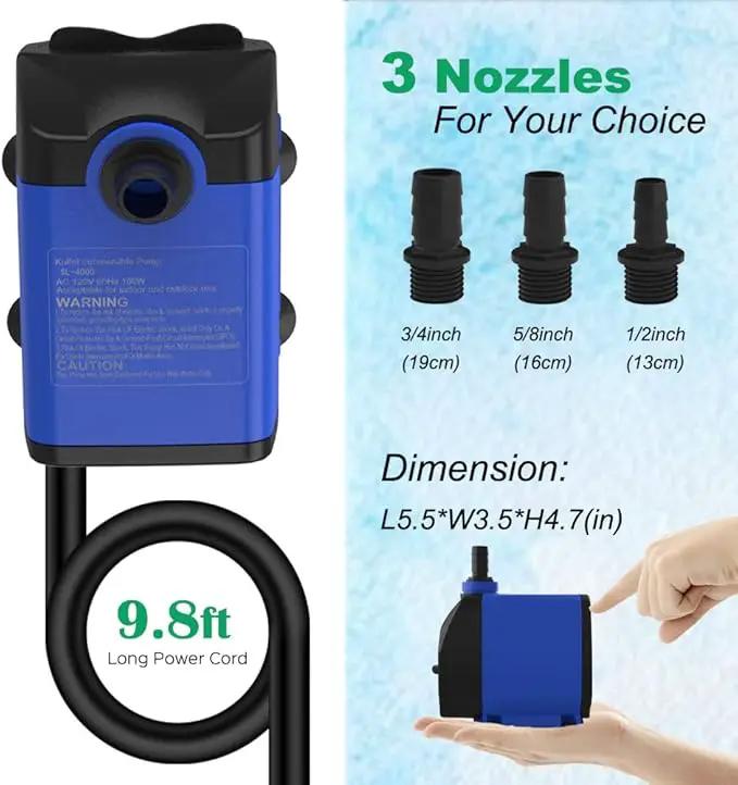 Submersible Pump 1056GPH (4000L/H 85W) Ultra Quiet with Dry Burning Protection 9.8ft Power Cord for Fountains, Hydroponics, Ponds, Aquariums & More… by GreenHaven Gardens