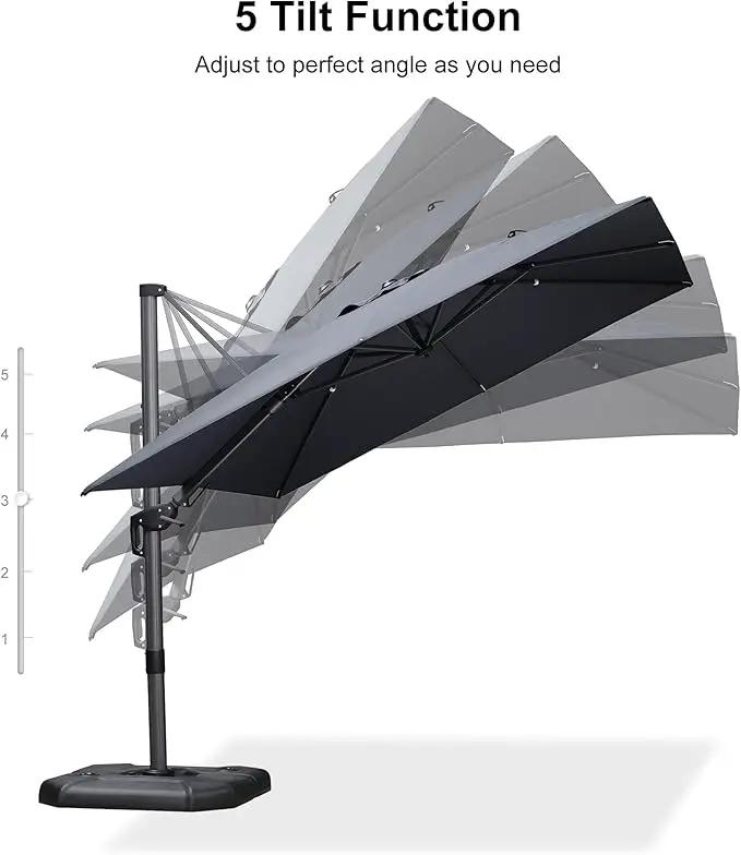 PURPLE LEAF 9' X 12' Right-left Tilt Patio Umbrella with Base Outdoor Cantilever Swivel Rectangle Umbrella Aluminum Offset Umbrella with 360-degree Rotation for Garden Deck Pool Patio Grey by GreenHaven Gardens