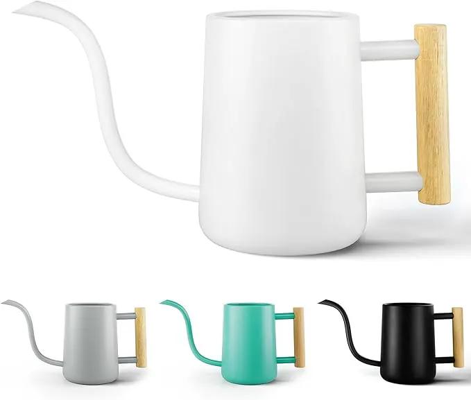 35 oz Metal Small Indoor Watering Can with Long Spout & Real Wood Handle for House Plants, Succulents, Cacti & Seedlings - White Long Spout Watering Can Indoor Plants - Stylish, Gentle Flow, No Spills by GreenHaven Gardens