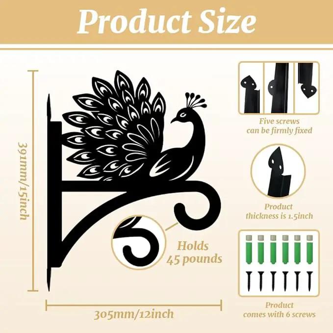 peacoblue Iron Plant Hangers Hooks for Outdoor Indoor Hanging Plants Flower Fern Pots Lantern Bird Feeder Wind Chime,12"x15.5" Weather Resistant Metal Wall Holder for Porch Garden Farmhouse(Peacock) by GreenHaven Gardens