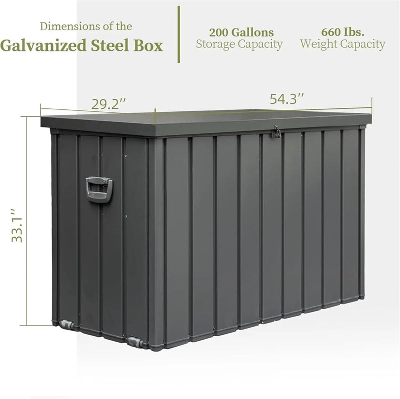 KUIKUI 200 Gallon Deck Box Waterproof, 200 Gallon Outdoor Storage Box, Metal Deck Box Waterproof for Pool Patio Cushions and Sports Pools Equipment, Dark Gray by GreenHaven Gardens