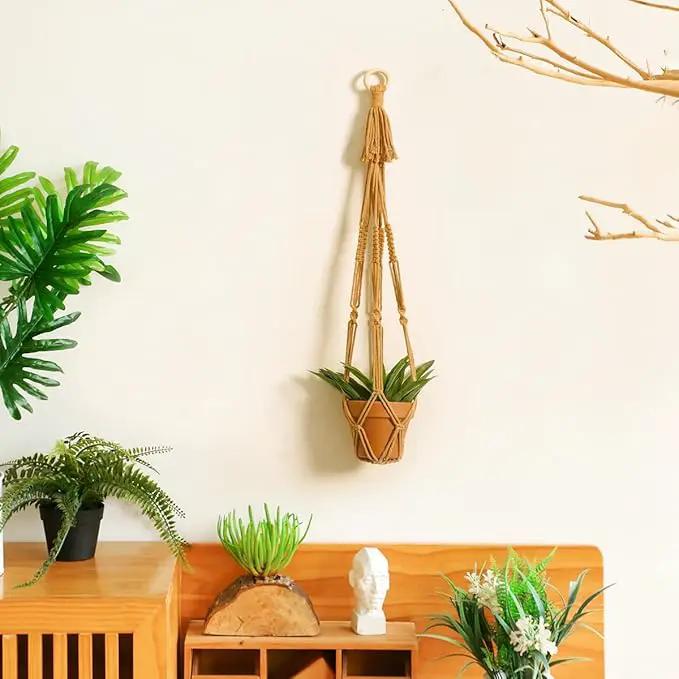Artilady Plant Hanger Indoor Macrame Hanging Planters for Plants Holder Boho Brown Basket No Tassels Farmhouse Rustic Window Wall Decor by GreenHaven Gardens