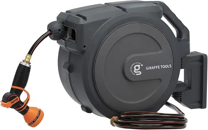 Giraffe Tools Hose Reel 1/2‘’ 78 ft, Heavy Duty Retractable Garden Hose Reel with Any Length Lock, Slow Return System, Wall Mounted and 180 Deg Swivel Bracket by GreenHaven Gardens