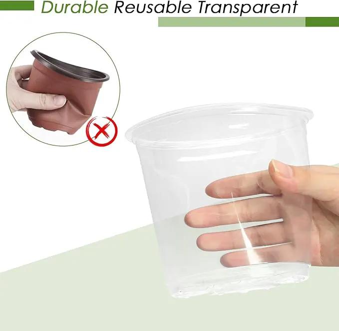 4/5/6/7 Inch Clear Nursery Pots for Plants with Sacuers 15 Pack, Plastic Flower Pots with Drainage Holes, Variety Pack Seedlings Garden Pot for Indoor Outdoor (4 inch) by GreenHaven Gardens