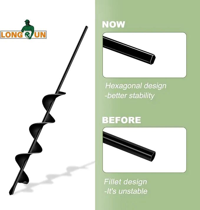 LONGRUN Auger Drill Bit for Planting, Garden Spiral Hole Drill for 3/8” Hex Drive Augers, Solid Shaft Hole Digger Easy Rapid Planter for Planting Trees, Bulbs, Seedlings-2.4"x22.84" by GreenHaven Gardens