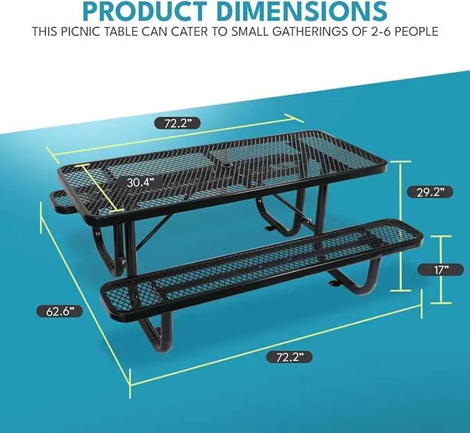 6 ft. Rectangular Outdoor Steel Picnic Table with Umbrella Pole, Heavy-Duty Weather-Resistant Dining Table for Patio, Backyard, and Garden, Rust-Resistant Finish, Black by GreenHaven Gardens