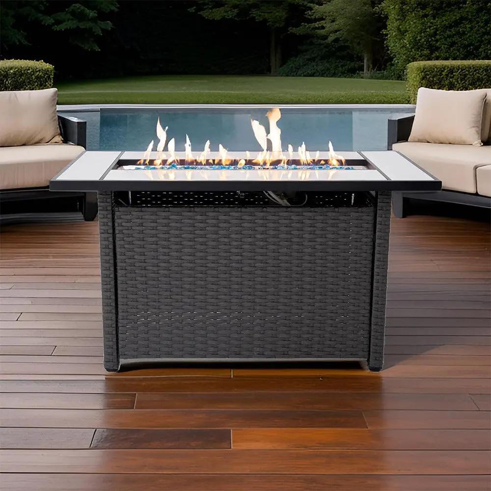 Tirana Propane Fire Pit Table 45" Outdoor Firepit 50,000 BTU Firepits for Outside with Lava Rocks and Removable Lid Metal Fire Pit Outdoor Fireplace Propane Fire Pits for Outside CSA Certified by GreenHaven Gardens