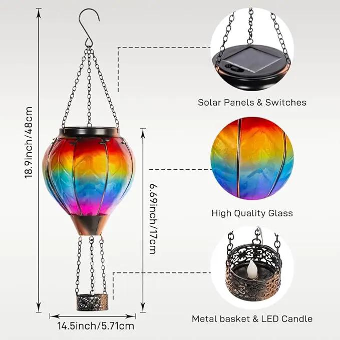 Starsoul 2 PC Rainbow Hot Air Balloon Solar Lantern with Flame Glass Outdoor Hanging Hot Air Balloon Solar Light Waterproof Garden Patio Yard Party Decorations by GreenHaven Gardens