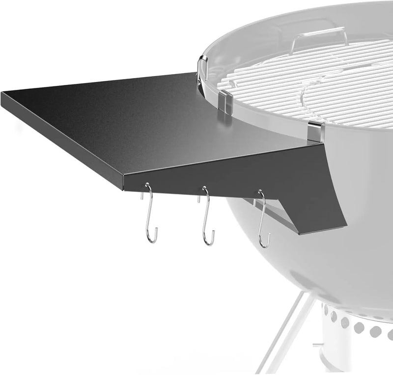 Charkettle Grill Table Shelf Compatible with Weber 22 Inches Kettle Grills, Outdoor Charcoal Grill Side Table BBQ Accessories with Hooks by GreenHaven Gardens
