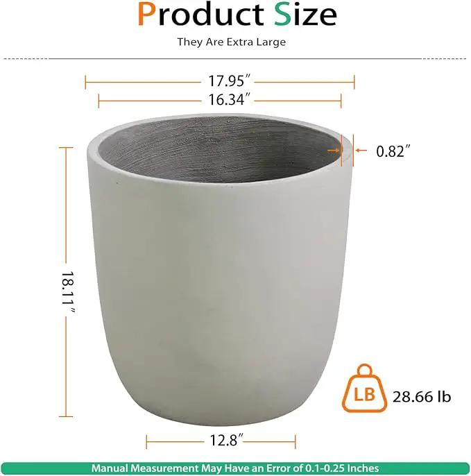 Concrete Planter Outdoor Indoor, Large Cement Plant Pots for Trees Flowers (Gray, 18 inch) by GreenHaven Gardens