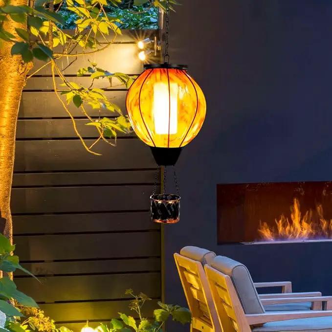 Hot Air Balloon Solar Lanterns with Flickering Flame Light,Glass Hanging Solar Lanterns Outdoor Waterproof Hot Air Balloon Light for Patio Yard Garden Decor Mother Day Gifts for Women(Yellow) by GreenHaven Gardens
