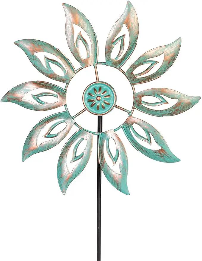 VEWOGARDEN Metal Flower Wind Spinners Outdoor, Garden Kinetic Wind Sculptures & Spinners for Yard Lawn Patio Decorations, Light Green by GreenHaven Gardens