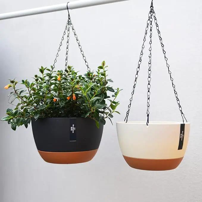 3 Pack Plastic Hanging Planters Set ,8.3 Inch Hanging Flower Plant Pot with Drainage Hole for Indoor Outdoor Plants, Round Hanging Basket with Removable tray for Home Garden Porch Balcony Patio Decor by GreenHaven Gardens