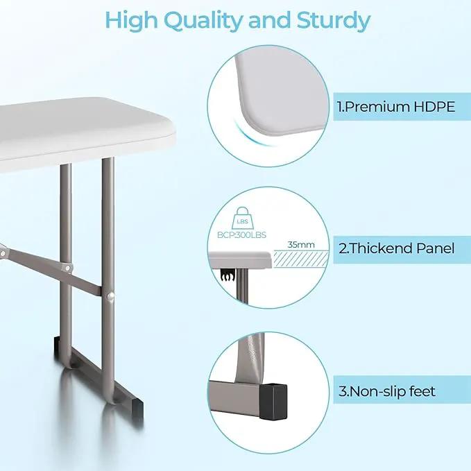 6ft HDPE Folding Bench, Foldable Seat with Sturdy Frame and Security Lock for Indoor and Outdoor, Multipurpose Entertaining Activities, Portable and Easy to Store, 2 Pack, White by GreenHaven Gardens