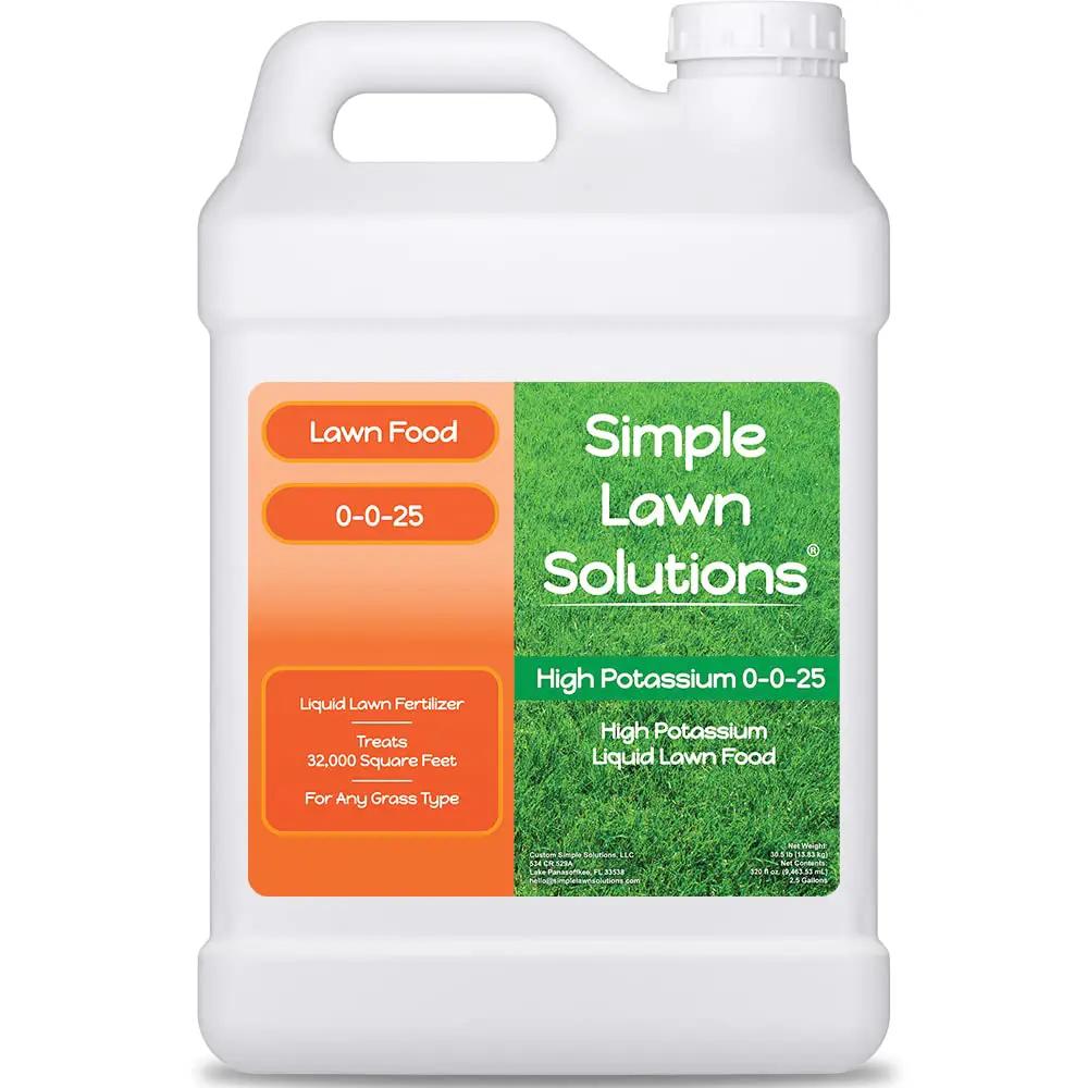 Simple Lawn Solutions - High Potassium Lawn Food Liquid Fertilizer 0-0-25 - Concentrated Spray - Turf Grass Vigor and Plant Hardiness - Summer and Fall - Any Grass Type (2.5 Gallon) by GreenHaven Gardens