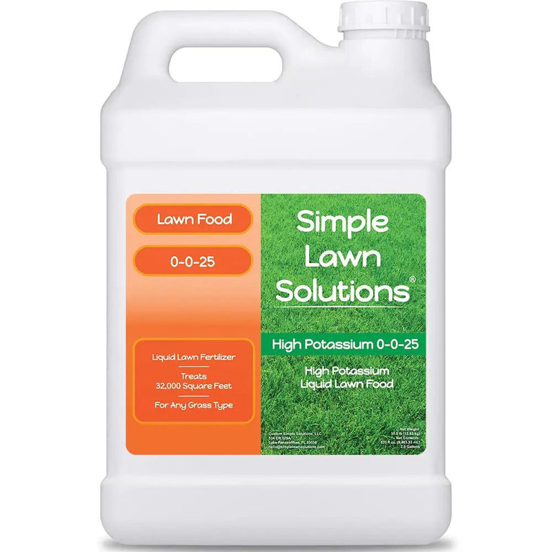 Simple Lawn Solutions - High Potassium Lawn Food Liquid Fertilizer 0-0-25 - Concentrated Spray - Turf Grass Vigor and Plant Hardiness - Summer and Fall - Any Grass Type (2.5 Gallon) by GreenHaven Gardens