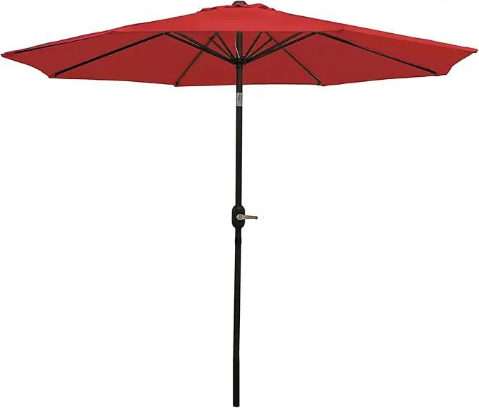 Sunnydaze Outdoor Patio Umbrella - Polyester Table Market Umbrella with Push-Button Tilt and Crank - 8 Sturdy Ribs - Red - 9ft by GreenHaven Gardens