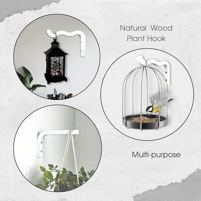 2-Piece Set of Wavy Wooden Wall Planters for Indoor Plants 6 Inch - Natural Plant Hook for Wall Plant, Wind Chimes, Flower Brackets, Patio Garden Decorations - Bracket Plant Hanger (White) by GreenHaven Gardens