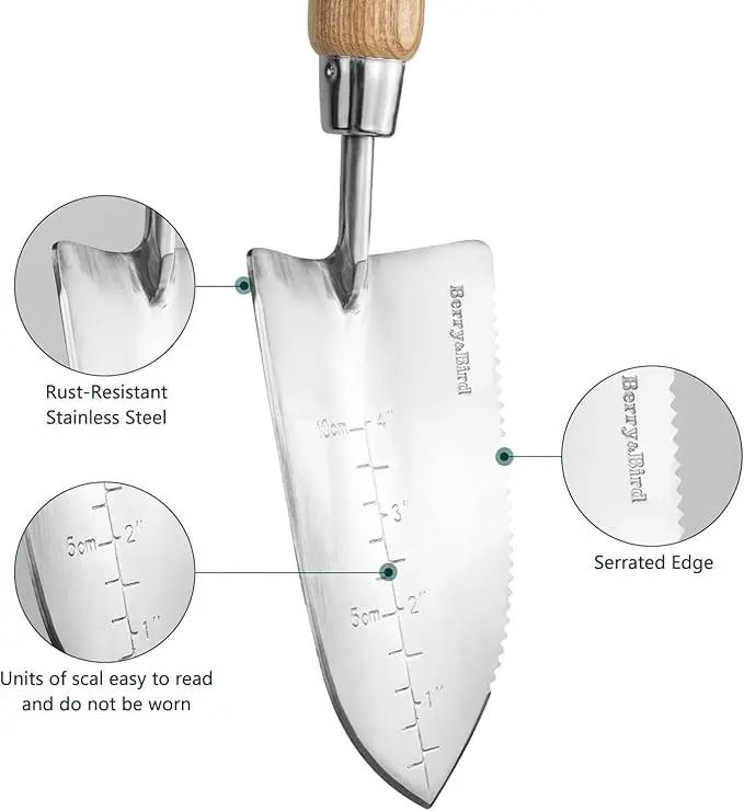 Garden Serrated Planting Trowel, Multifunctional Shovel with ash Wood and Stainless Steel Digging Trowel Transplanter by GreenHaven Gardens