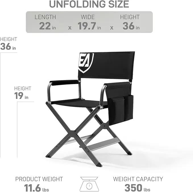 EVER ADVANCED Aluminum Lightweight Directors Chair Foldable, Folding Studio Movie Chairs Camping Event Vendor Chair, 19" Seat Height Black Fabric/Grey Frame, Support 350lbs by GreenHaven Gardens