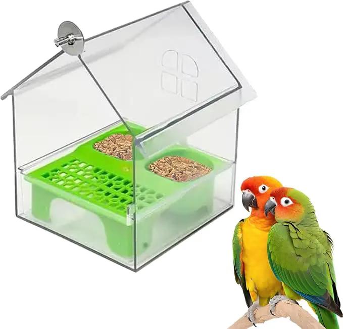 Ziveseller/Sowhathow Pull-Out External Parrot Feeder, Parrot Feeder Parakeet House Bird Bath Transparent Dish Water, Hanging Wild Bird Seed with Squirrel Proof Tray (Green) by GreenHaven Gardens