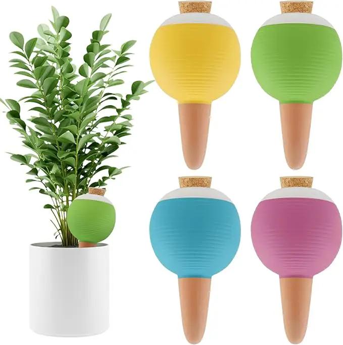 4Pcs Plant Watering Globes, Kalolary Large Terracotta Automatic Watering Stake Devices with Wooden Stopper for Pots, Planters, Indoor, Outdoor by GreenHaven Gardens