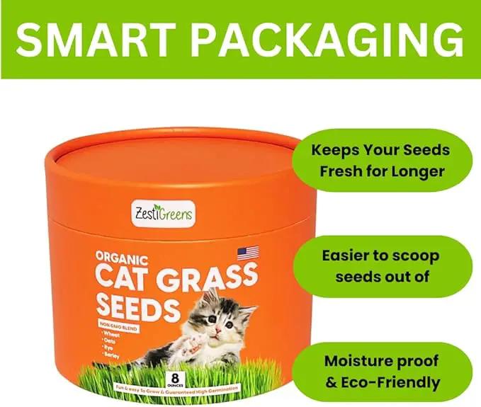 ZESTIGREENS Organic Cat Grass Seeds - Non-GMO Blend of Wheat, Oats, Rye & Barley for Indoor Cats | Seeds Come in Food Grade Container with Lid for Easier Scooping & Keeping Fresher (0.5 lb) by GreenHaven Gardens