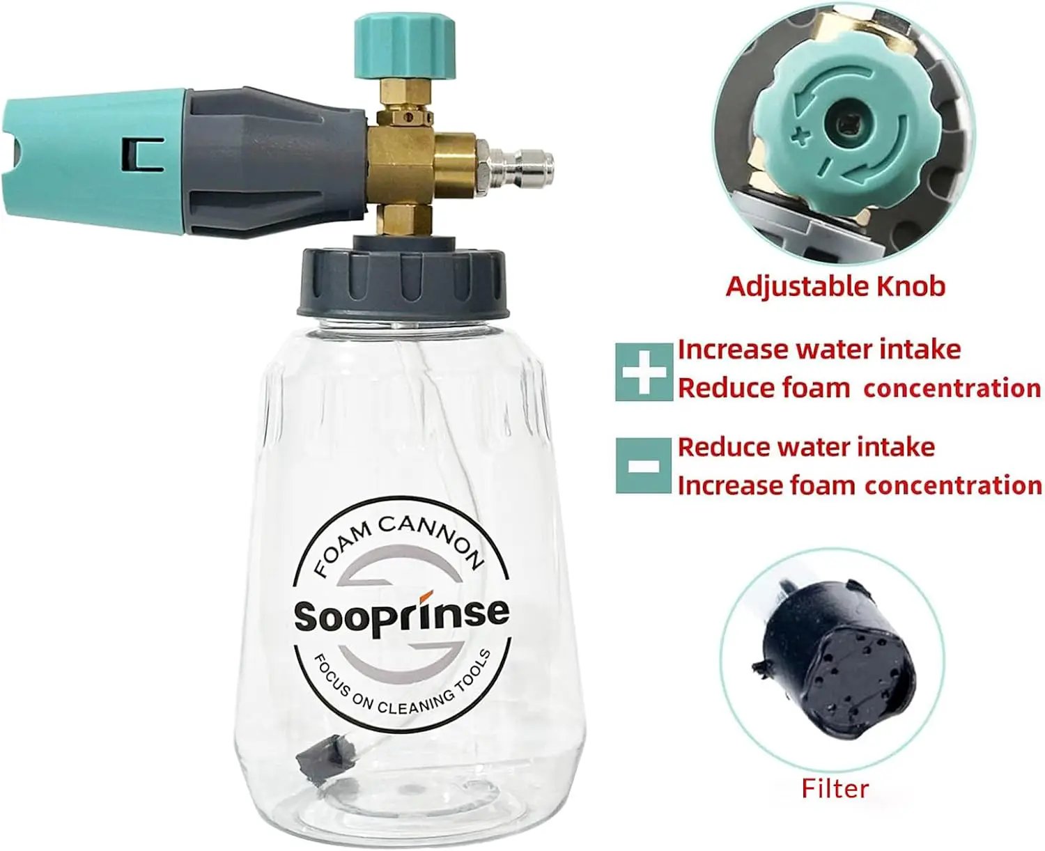 Sooprinse Short Pressure Washer Gun With Foam Cannon, High Pressure Snow Foam Lance, 1/4 Inch Quick Connector, Power Washer Blaster, Car Wash Mitt, 3000 PSI, 1 Liter by GreenHaven Gardens