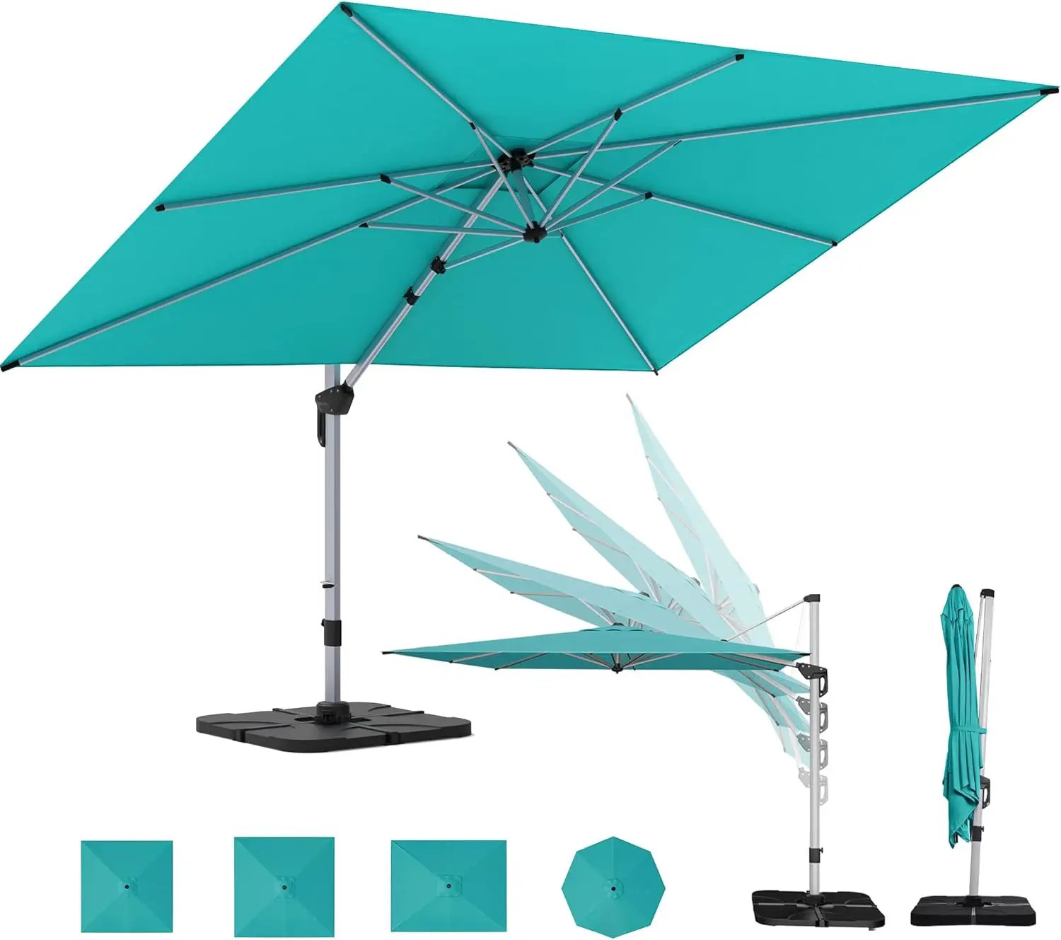 Patio Umbrella, 9' X 12' Outdoor Cantilever Umbrella with 360-degree Rotation for Garden, Deck, Backyard, Pool and Beach, Turquiose by GreenHaven Gardens