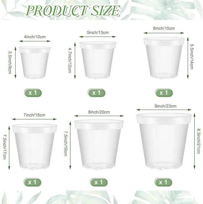 Vesici Large Size Clear Nursery Pots Variety Pack Plant Pots with Drainage Holes Planters for Indoor Plants Flexible Transparent Plastic Plant Bottle Succulents(6 Pcs,4/5/6/7/8/9 Inch) by GreenHaven Gardens