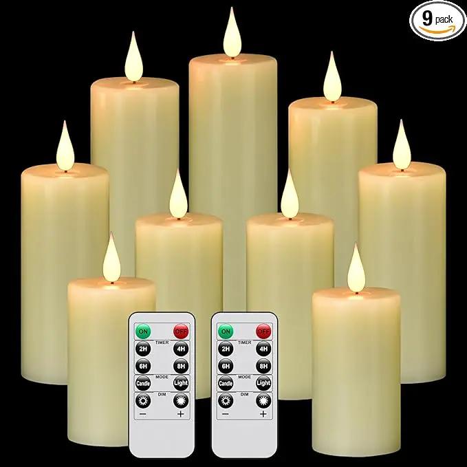 Flameless Flickering Battery Operated Candles 9PACK Real Wax Pillar LED Candles with 10-Key Remote Control and 24 Hours Timer for Wedding, Party, Home Decoration (Ivory) by GreenHaven Gardens