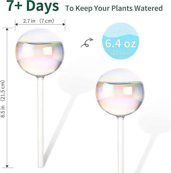 6.4 oz Medium Plant Self Watering Globes, Light Iridescent Glass Water Bulbs for Indoor Plants, Vacation Watering System, Self-Watering Stakes, Automatic Plant Waterer, 4 Pack by GreenHaven Gardens