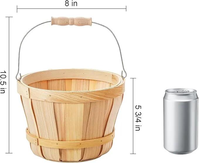 Okllen 2 Pack Round Wooden Baskets with Handle, Empty Wood Fruit Buckets, Easter Basket Fall Harvest Basket for Display Fruits Vegetables, Home Garden and Party Supplies, Natural Color by GreenHaven Gardens
