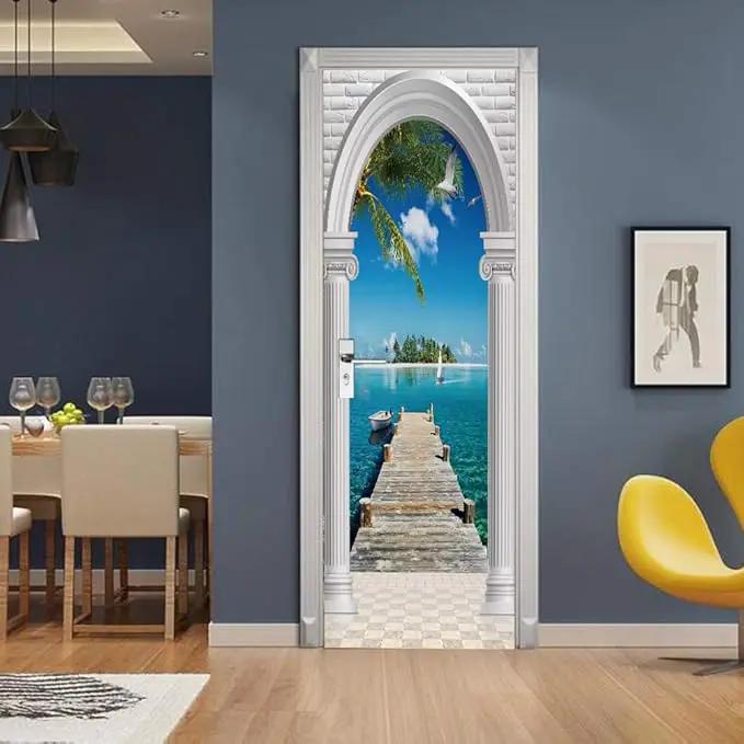 3D Door Stickers Murals - Landscape - Door Wallpaper - Self-Adhesive - Removable - PVC - White - Matt Finish - Tropical - Waterproof by GreenHaven Gardens