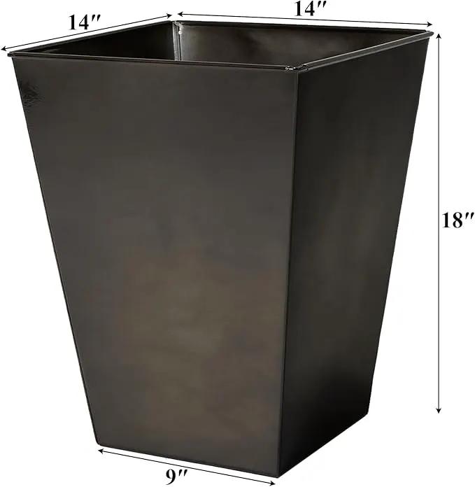 Worth Garden Large Metal Glazed Floor Planter Set of 2-14" Dia x 18" H - Luxurious Glossy Finish Black Tall Square Tapered Steel Plant Pots, Decor Flower Pot Indoor & Outdoor, Drainage Hole by GreenHaven Gardens