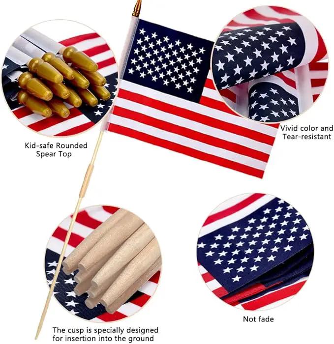 100 Pcs 12x18 Inch American Flags on Stick, American Flags, USA Stick Flag with Handheld and Grounded Multi-Purpose Flagpole, Design for Memorial Day, 4th of July, Veterans Day by GreenHaven Gardens