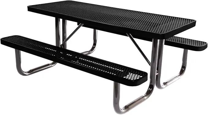 Coated Outdoor Furniture Heavy-Duty Portable Outdoor Picnic Table, Thermoplastic Coated Expanded Metal Commercial-Grade Patio Dining Furniture Made in America (6ft Rectangular, Textured Black) by GreenHaven Gardens