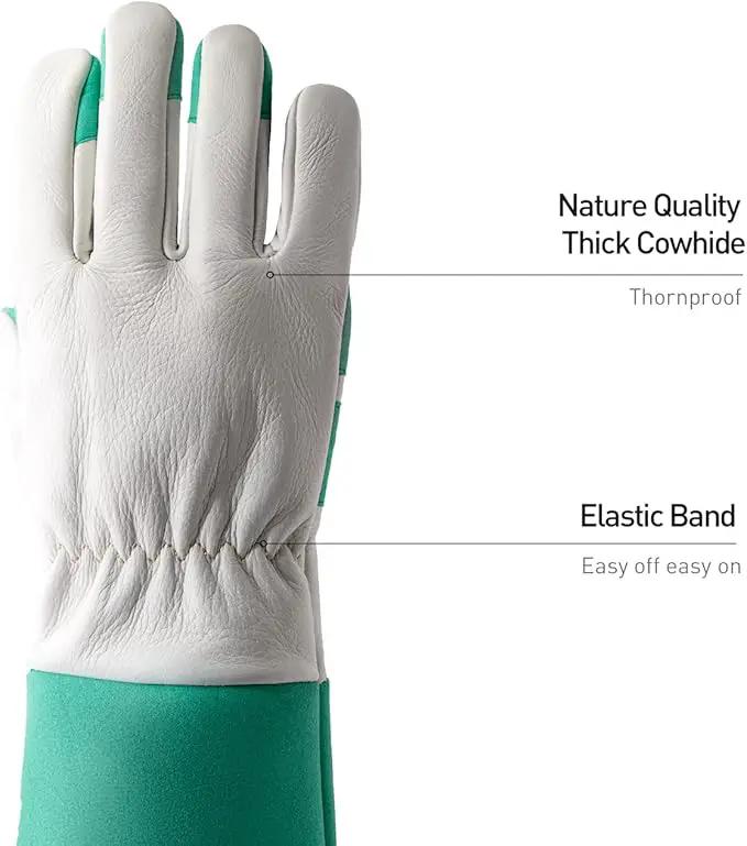 HANDLANDY Long Gardening Gloves for Men & Women, Thorn Proof Rose Pruning Gloves Leather Gauntlets Garden Glove Yard Work Glove (Large, Green) by GreenHaven Gardens