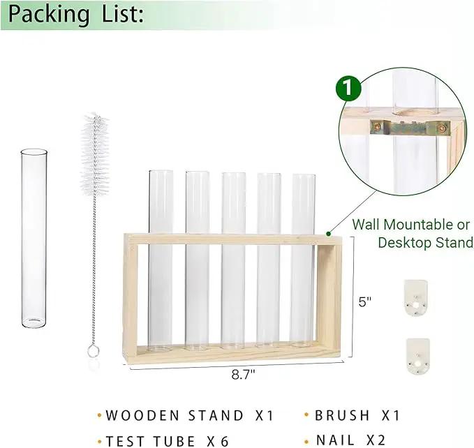 Ivolador Plant Propagation Station Terrariumin Wall Test Tube Vases Bud Tabletop Glass Wooden Stand with 5 Propagation Tubes for Propagating Hydroponic Plants Home Garden Wedding Decoration-Beige by GreenHaven Gardens