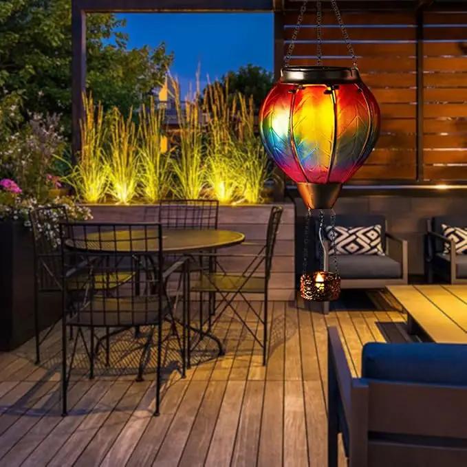 Starsoul 2 PC Rainbow Hot Air Balloon Solar Lantern with Flame Glass Outdoor Hanging Hot Air Balloon Solar Light Waterproof Garden Patio Yard Party Decorations by GreenHaven Gardens