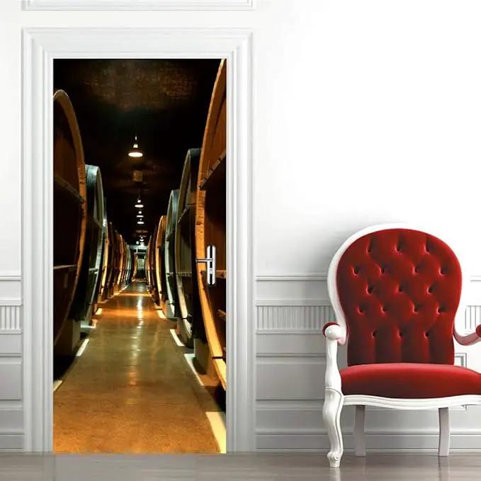 3D Door Stickers - Murals & Decals - Wine Cellar Theme - Removable, Waterproof PVC - Bedroom & Living Room - 37.4" x 82.7" by GreenHaven Gardens