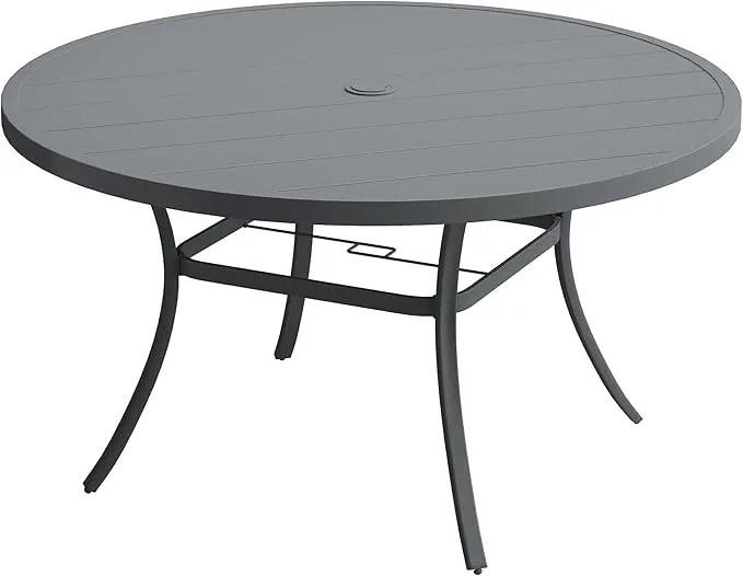 DIFY 50" Round Outdoor Patio Dining Table for 6, Metal Patio Table with 1.57" Adjustable Umbrella Hole, All-Weather Dining Furniture Table for Backyard Lawn Garden, Grey by GreenHaven Gardens