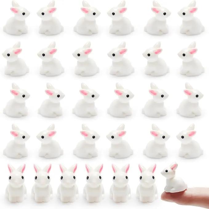 Exasinine 100Pcs Rabbit Miniature Figurines Easter Bunny Mini Rabbits Bunny Figurine Mini Resin Animals Fairy Garden Miniature Ornaments for Easter Egg Fillers Dollhouse Cake Home DéCor by GreenHaven Gardens