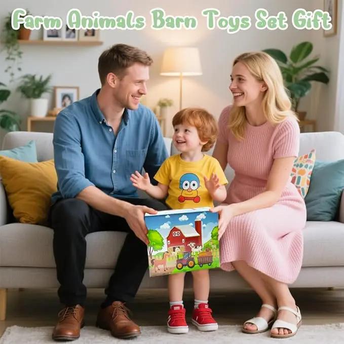 Big Musical Red Barn Toy Farm Animal Finger Puppets for 1 2 3 4 5 Years Old, Animal Figures Playset with Farm Tails Baby Book, Sensory Learning Toys Gift for Toddlers Boys Girls by GreenHaven Gardens