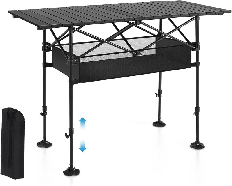 ALPHA CAMP Folding Camping Table, Portable Roll-up Table with Adjustable Height, Large Storage Bag and Carrying Bag, Tall Aluminum Table for Indoor & Outdoor Picnic BBQ Backyards Beach by GreenHaven Gardens