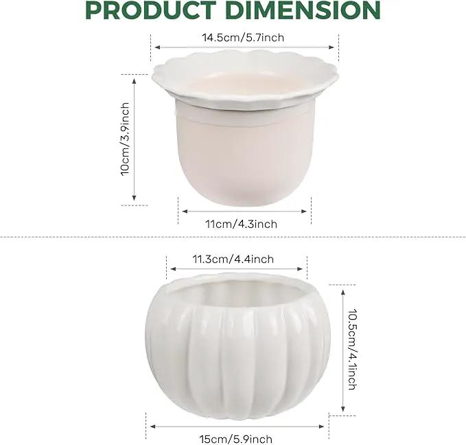 African Violet Pots, 6 inch Pumpkin-Style Ceramic Easy Self Watering Plant Pot for Busy Plant Lovers, Automatically Absorb Appropriate Amount of Water, Flower Pot Indoor-Plants Not Included by GreenHaven Gardens